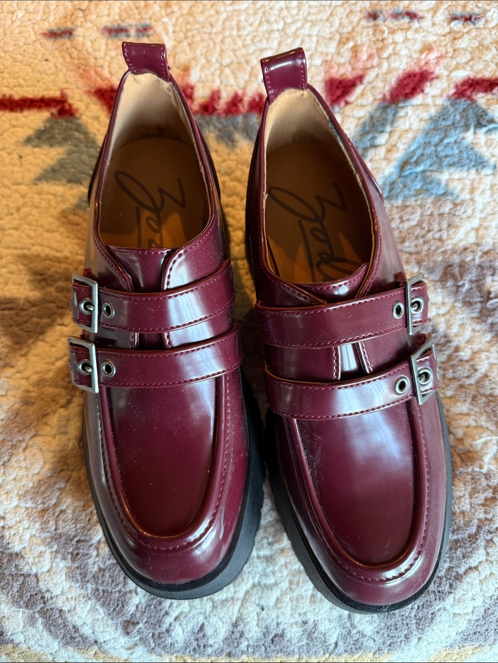 Zodiac Women’s Burgundy Double-Strap Patent Platform Loafers - size 7